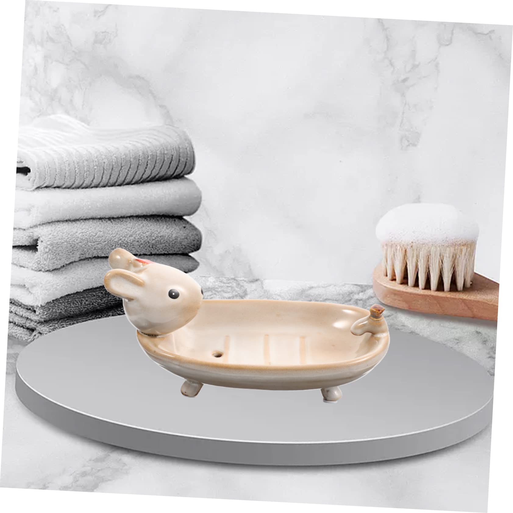 Keramik Seifenschale in Beige mit Hasenform für Bad und Dusche
