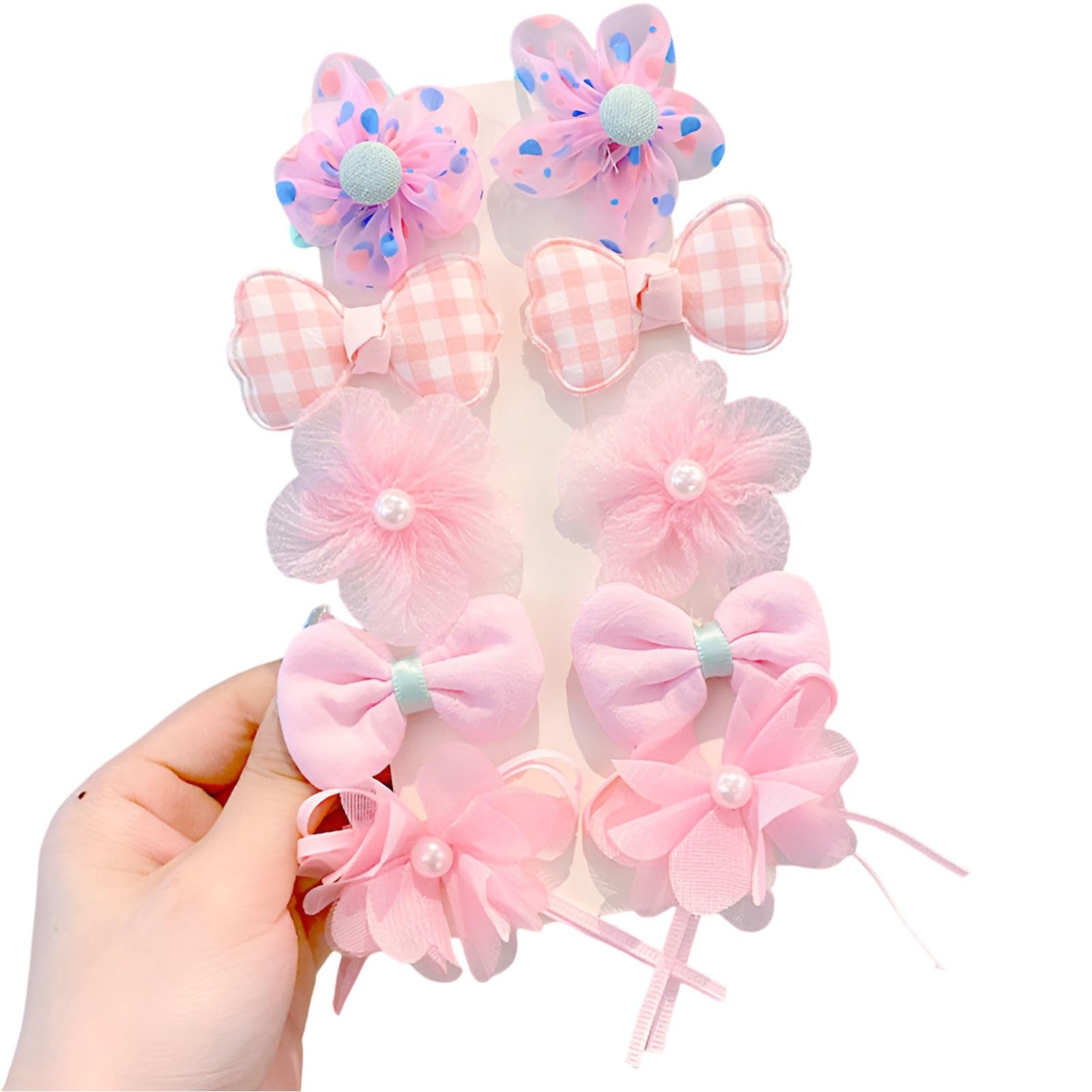 SYGA 10-Piece Baby Hair Clip Set for Girls Delicate Bows, Flowers, and Heart Patterns Hair Pin Soft and Charming - Pink