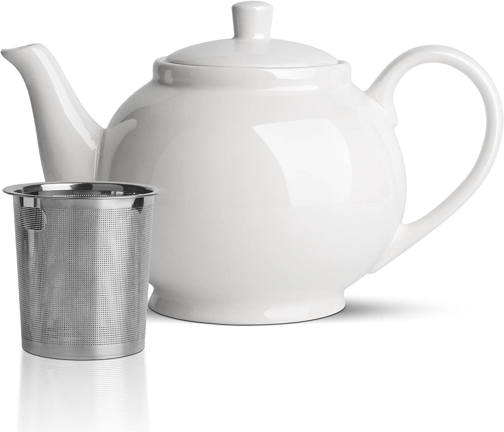 ComSaf Ceramic Teapot with Removable Infuser and Lid, Large Tea Pot with Stainless Steel Fine Mesh Strainer, 37 OZ Ceramic Tea Pot with Infusers for Loose Tea or Bags, White