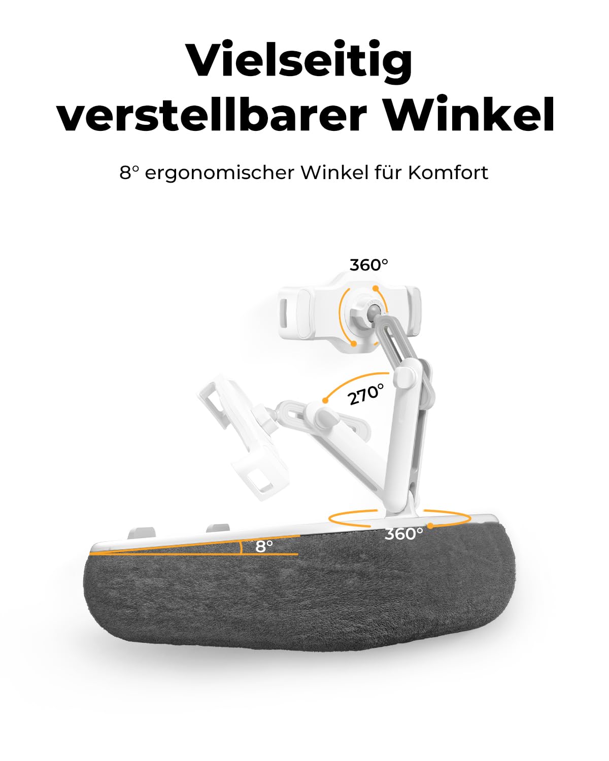 SupeDesk Kindle Halterung Kissen, Tablet Halterung,Kindle Halter,kompatibel mit 4,7-15" Handy/Kindle/Tablet/Laptop, Laptopständer mit Mauspad,Snackbox,Becherhalter & 360° drehbarer Arm für Bett, Sofa