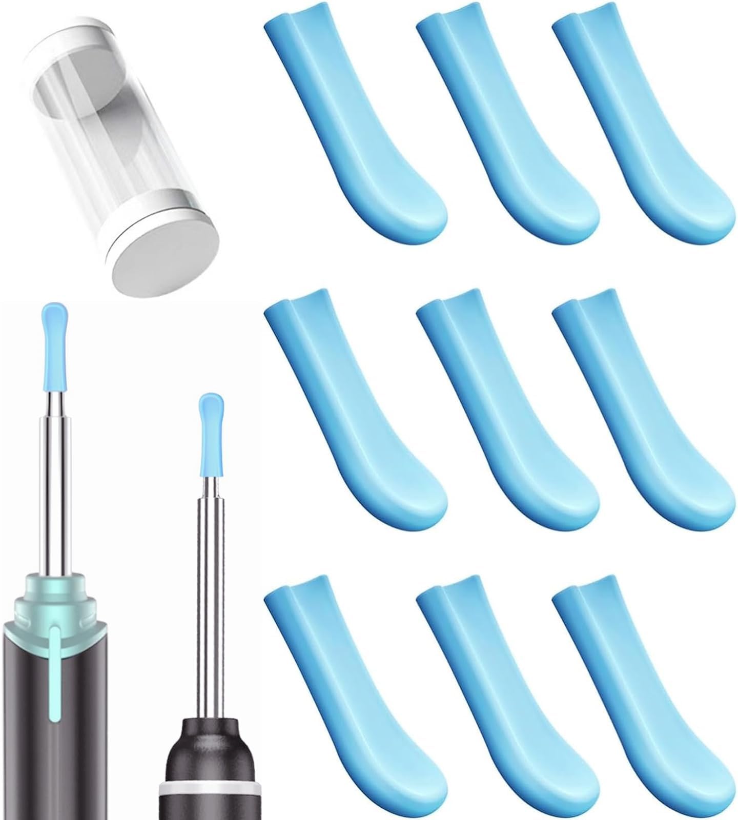 9 Pcs Silicone Ear Spoon Tips Ear Cleaner Otoscope Replacement Accessory Set Reusable Pick Ear Wax Removal Tips Kit for Ear Camera,Family Adults Baby Ear Health Care