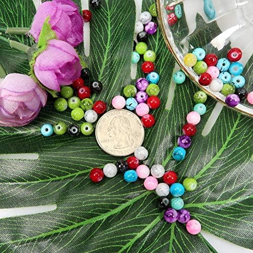 TOAOB 100pcs Marble Pattern Round Mixed Colors Glass Beads 6mm for Jewelry Making