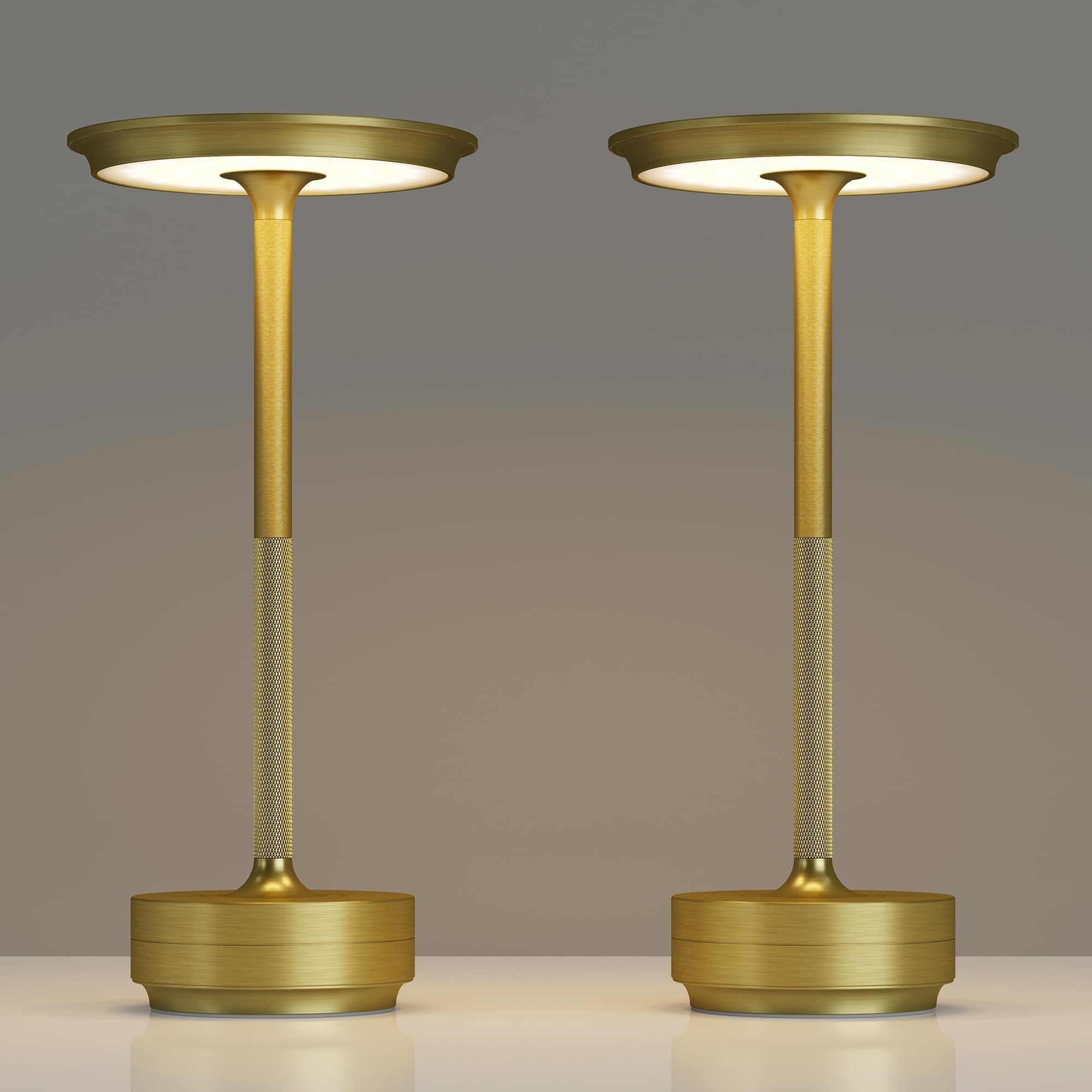 TBBGA 2 Pack Rechargeable Cordless Table Lamps, Portable 5000mAh Battery Table Light, 3 Color Stepless Dimming LED Table Light with Memory Function, for Outdoor/Dinner/Patio/Restaurant.(Gold)
