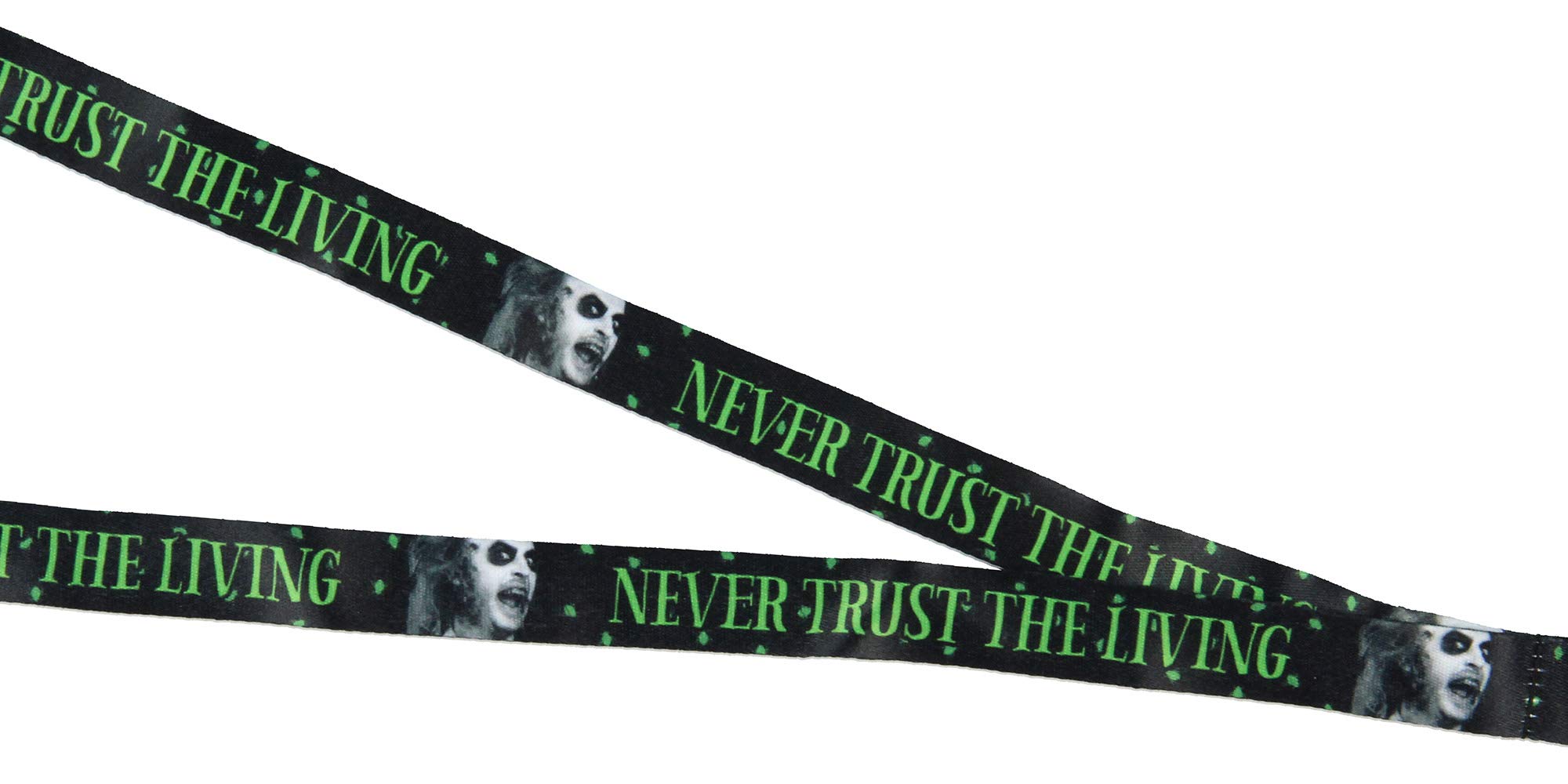 Beetlejuice Never Trust The Living Lanyard - Soporte de identificación con colgante de goma y calcomanía coleccionable