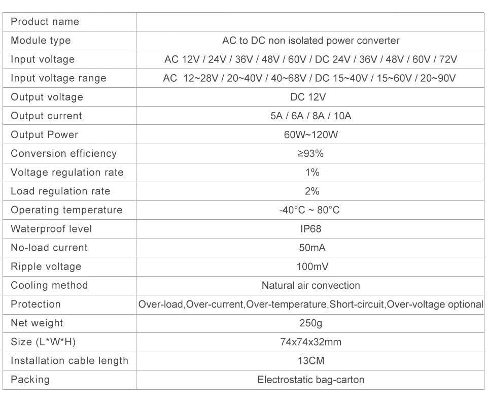 AC 12 V 24 V Step-down na DC 12 V Step-down Transformator regulator napięcia AC36V 48 V na 12 V Step-down konwerter mocy Adapter pokładowy(6A,AC12V24V(12-28V))