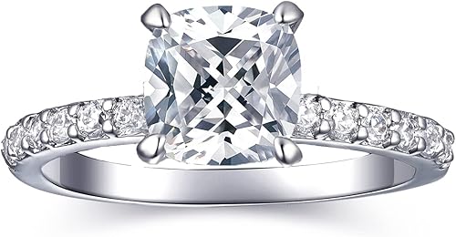 Dainty Life Anillo de compromiso de circonita cúbica de 2 quilates redondo corte cojín para mujer, juego de anillos de compromiso falsos de boda