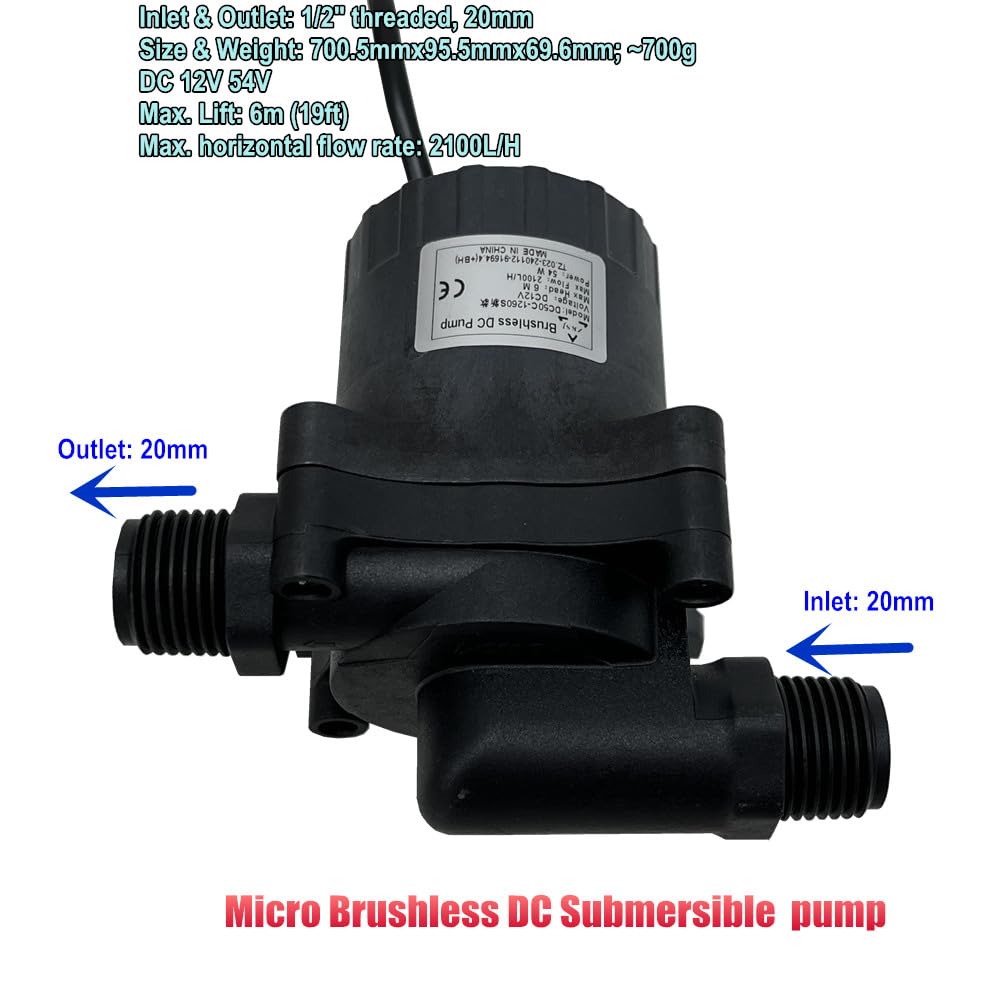 SHYSKY DC50C-1260S Mikro Tauchpumpe – 12V, 54W, 6m Förderhöhe, 2100 L/h, Leise & Korrosionsbeständig
