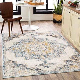 Surya Orlando Vintage Rug - Area Rugs Living Room, Bedroom, Kitchen - Traditional Oriental Coloured Boho Rug, Easy Care Medium Pile - Large Rug 160x213cm Blue, Mustard and Beige Rug