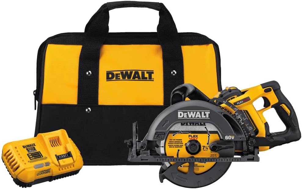 FLEXVOLT 60V MAX* Circular Saw Kit, 7-1/4-Inch, Worm Style, 9.0Ah Battery (DCS577X1)