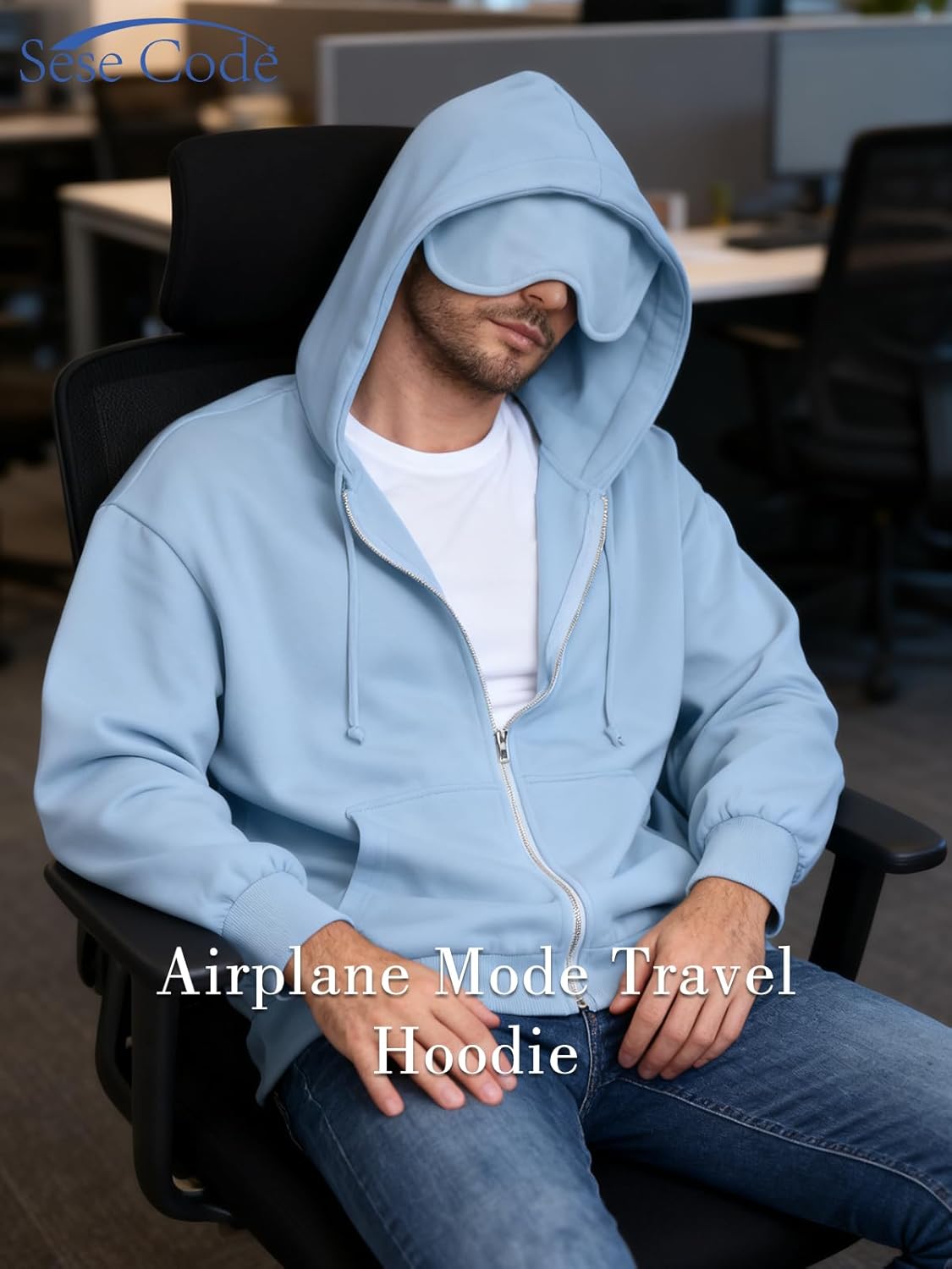 SeSe Code Unisex Zip Up Hoodie With Eye Mask Airplane Mode Travel Hoodies Oversized Sweatshirt Fleece Jacket - Image 5