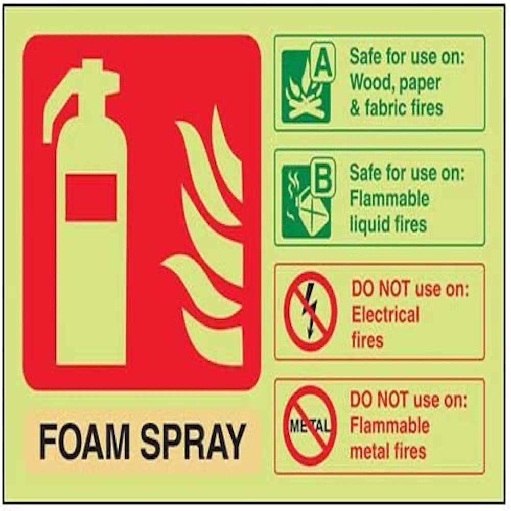 V Safety Glow In The Dark Foam Spray Id Not Electrical Safe Fire Extinguisher Sign - 150mm x 100mm - Self Adhesive Vinyl