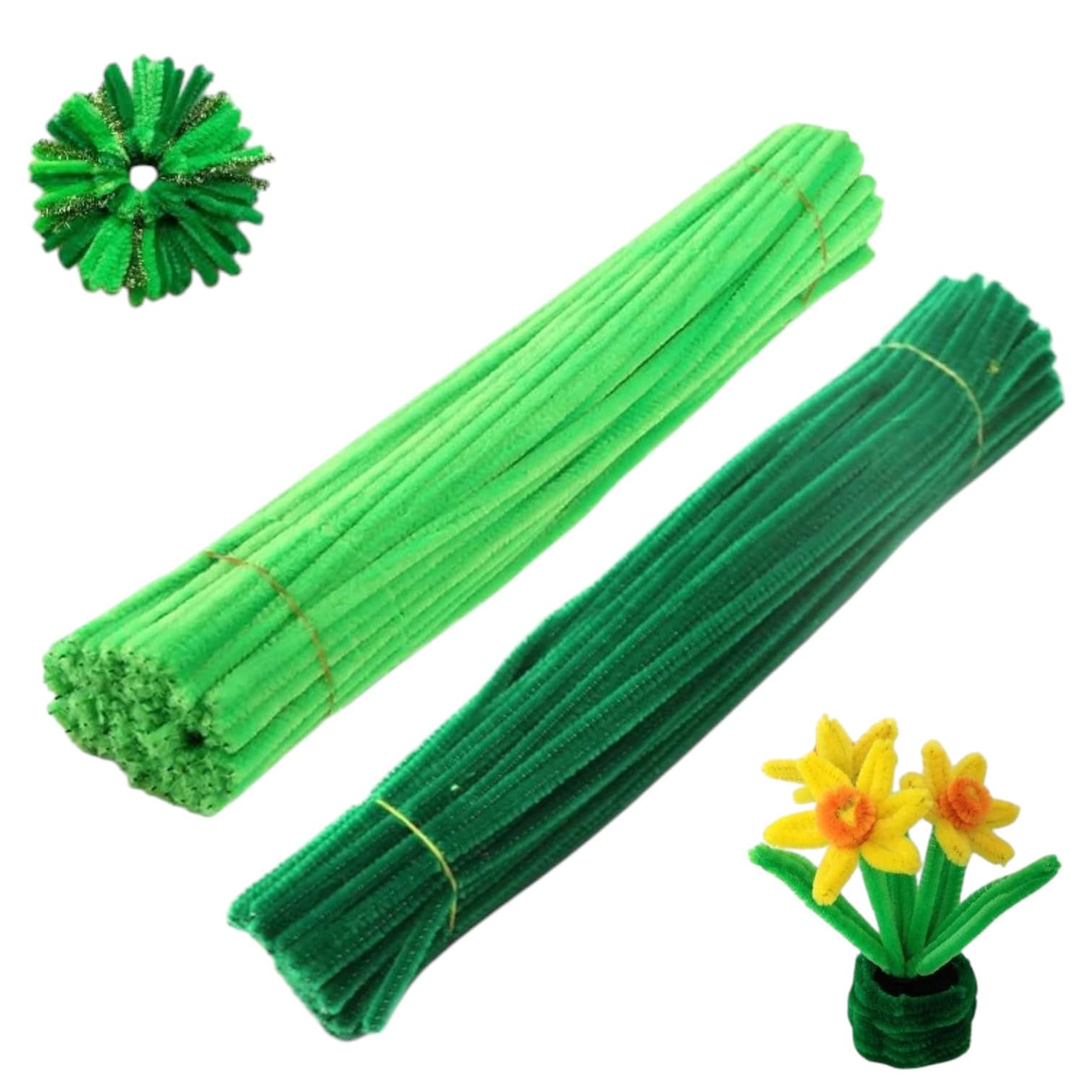 12 Inch Pipe Cleaners for Crafts – Pack of 100 Chenille Stems (2 Mixed Colors) – Flexible Fuzzy Craft Sticks for DIY Art, School Projects, Flower Making & Decorations (Light & Dark Green) 1