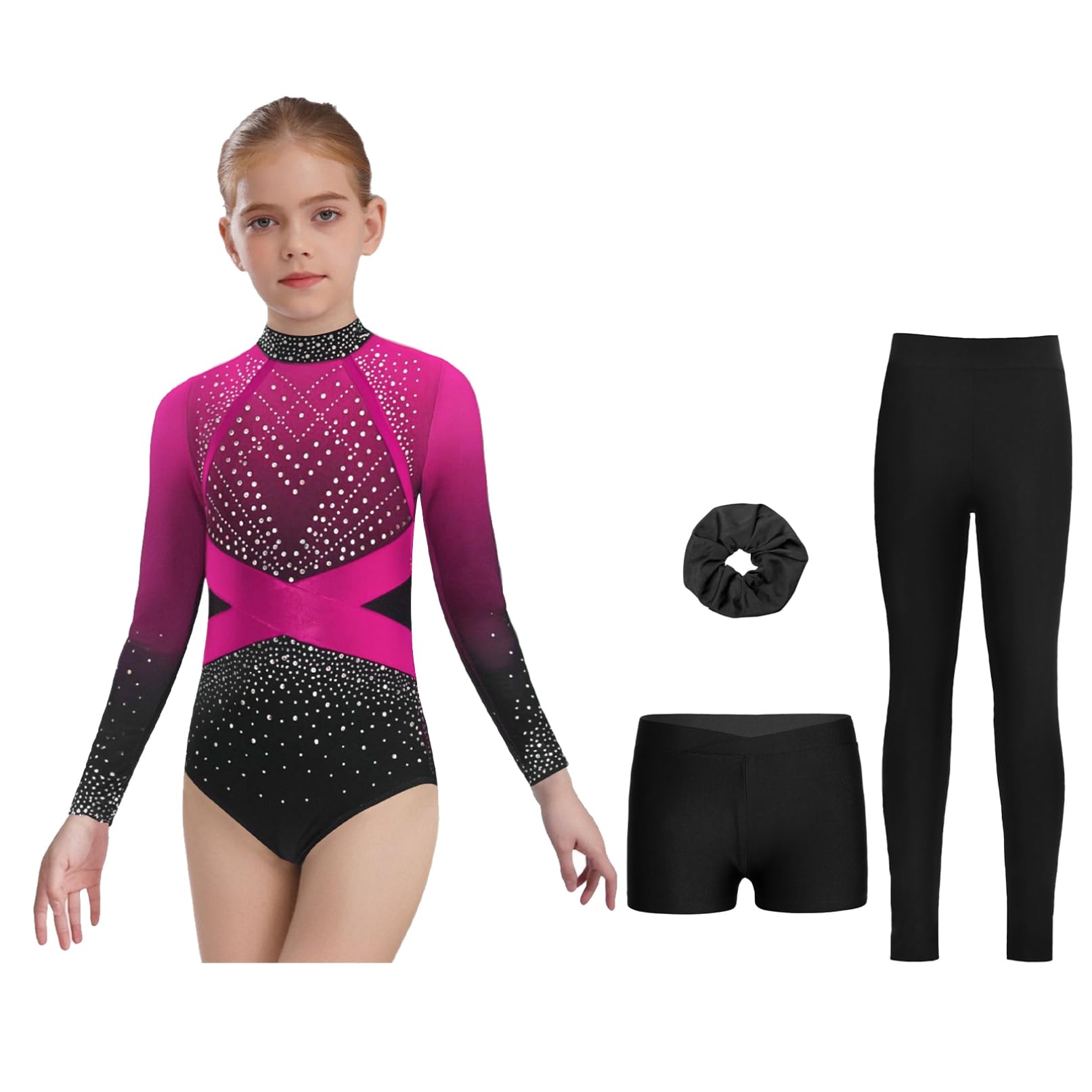 TiaoBug Body Ginnastica Ritmica Bambina con Leggings Pantaloncini e Fascia per Capelli Body Danza Classica Balletto Leotards Tuta da Pattinaggio Artistico Dancewear