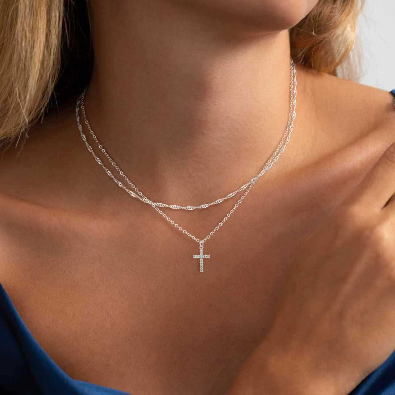 GRCLD Cross Necklace for Women Dainty 14K Real Silver Gold Plated Layered Cross Pendant Necklace Stack Simple Trendy Cute Charm Choker Necklaces Jewelry Gift for Women Teen Her - Image 4