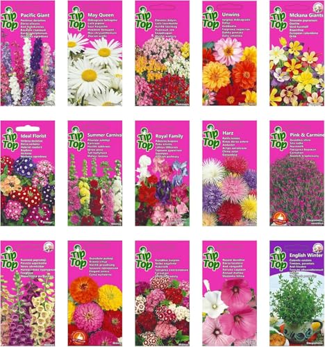 Nojus Blumen Samen Set - Blumensamen 15 Packungen - Garten Blumen Saatgut - Bunte Pflanzensamen - Wildflower Seed - Blumensamen Tütchen 15 Sorten - Ideales Blumensamen Geschenk