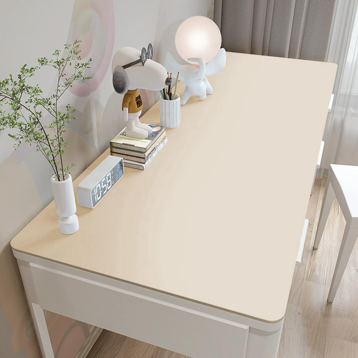 Non-Slip Desk Pad, Waterproof PU Leather Desk Blotter, Easy Clean Large Table Protector, Laptop Desk Study Writing Mat for Office Work Home (Light Yellow,120x50cm)