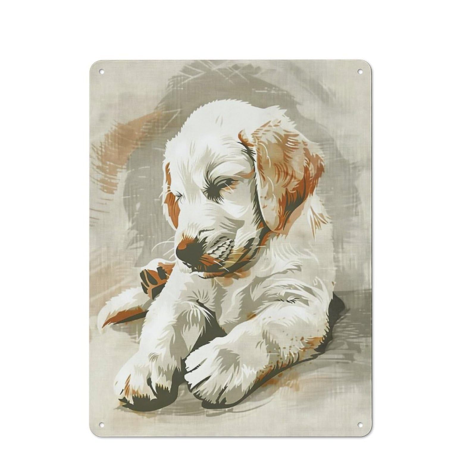 Junmoney Sleeping Golden Retriever Puppy Nursery Illus Metal Plaque 40X30cm With Tration For Pub Or Café, Rustic Decor, For Pub Decor Enthusiasts
