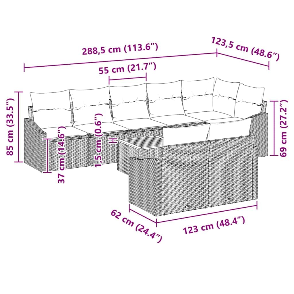 vidaXL Conjunto de sofás de jardín 9 uds. Gris ratán sintético | Buenas vibras modernas con tonos grises y marrones, Incluye cojines que aguantan el clima,