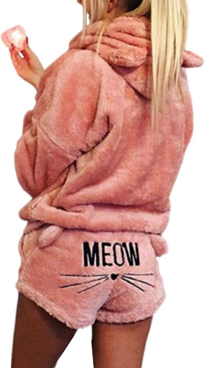 2pcs Women Cat Pajamas Cute Girls Sleepwear Soft Bathrobe Shorts Winter Lounge Sleepwear Sets 2pcs Women Cat Pajamas Cute Girls Sleepwear Soft Bathrobe Shorts Winter Lounge Sleepwear Sets