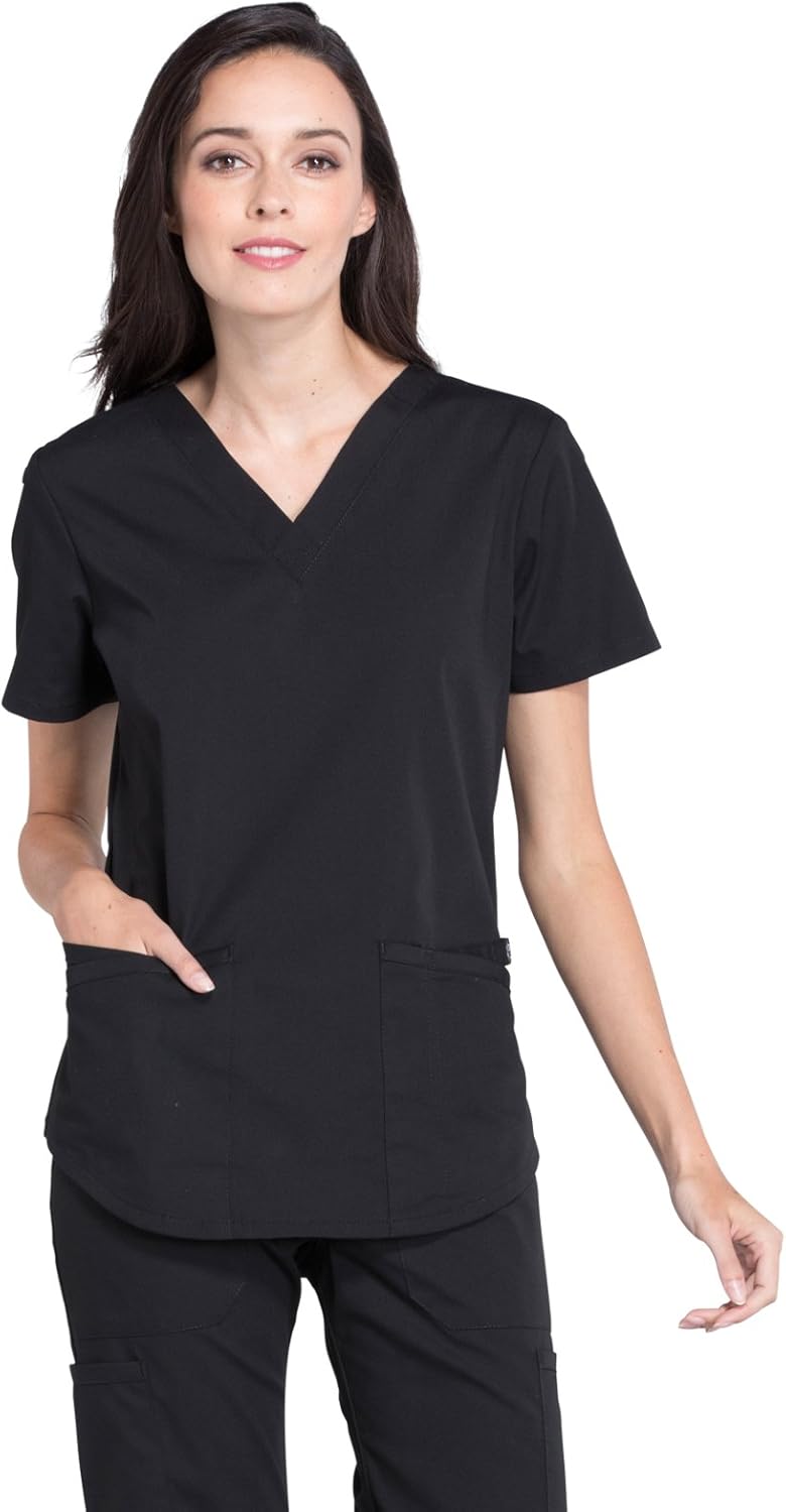 Scrubs for Women Workwear Professionals V-Neck Top, Soft Stretch WW665 X-Large Black