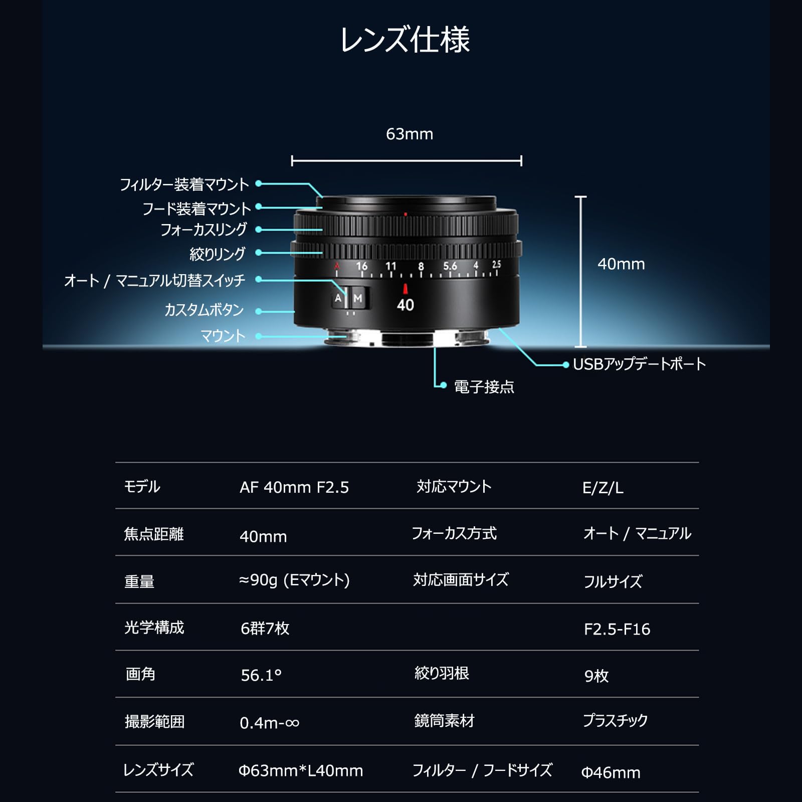 Amazon.co.jp: 7Artisans AF40mm F2.5カメラ レンズ E Zマウント
