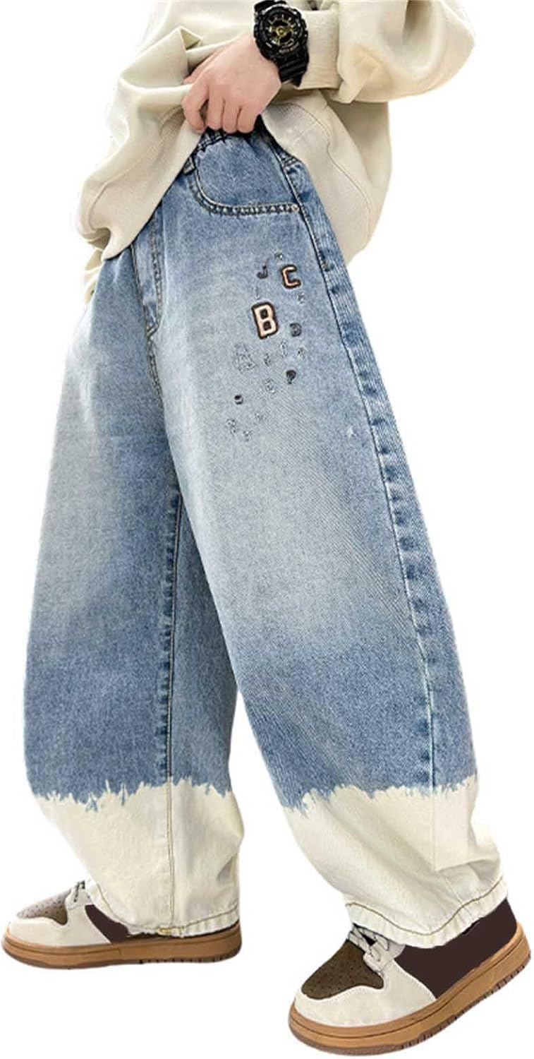 Baggy Jeans for Boys Casual Classic Straight Wide Leg Denim Pants Spring Trendy Elastic High Waisted Vintage Denim Jeans