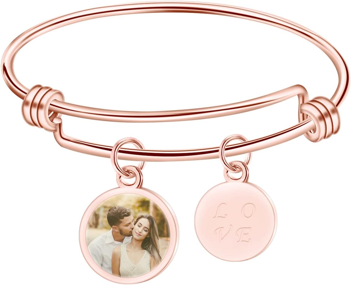 BAUMA AUTO Personalized Picture Bracelet for Women Custom photo Bangle Engraved Photo Charm Adjustable Bracelet Fashion Jewelry Gifts for Women