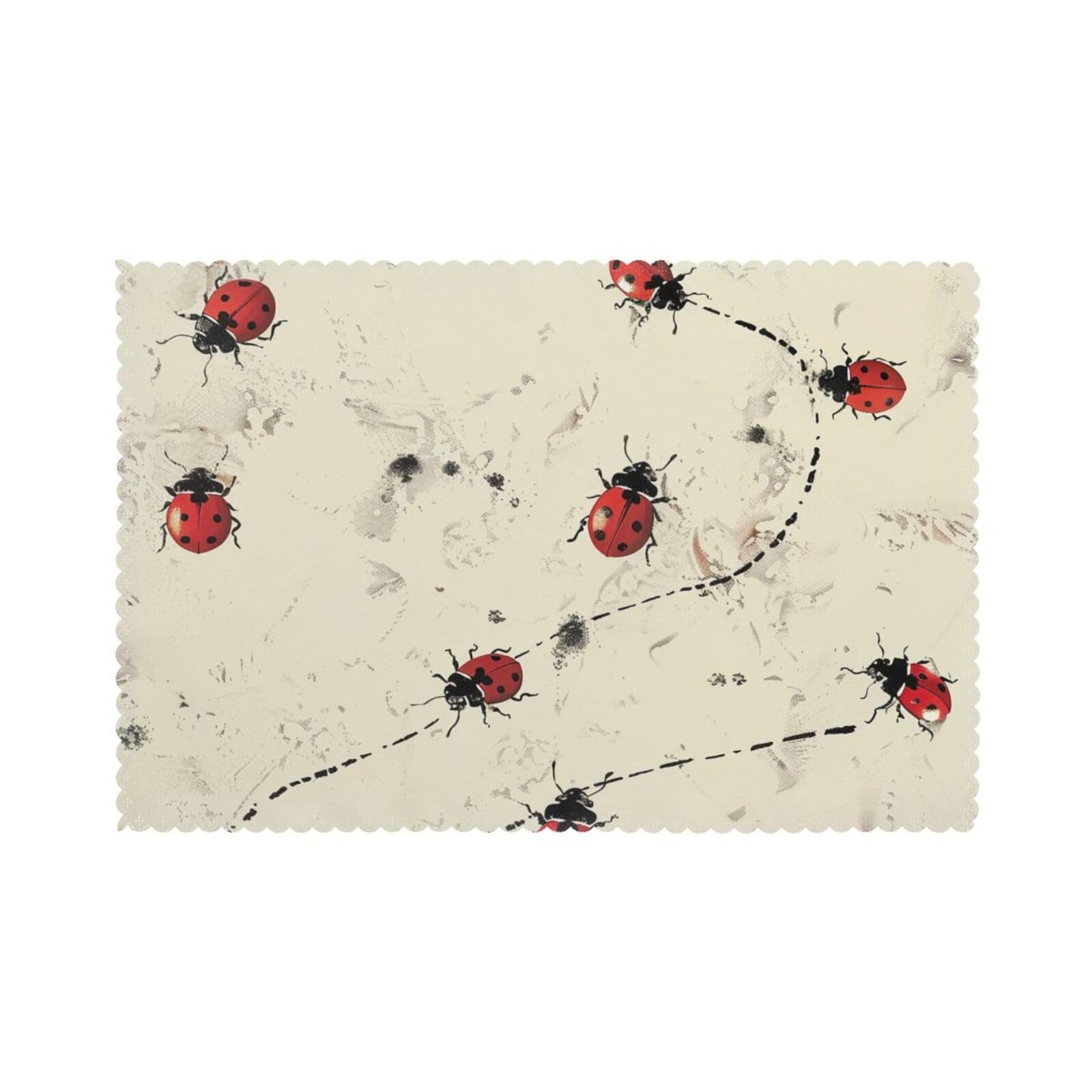 Art Ladybug Tracks Print Printed Placemat Heat Resistant Place Mats Set of 6 PCS Washable Kitchen Table Mats, 12x18 Inch