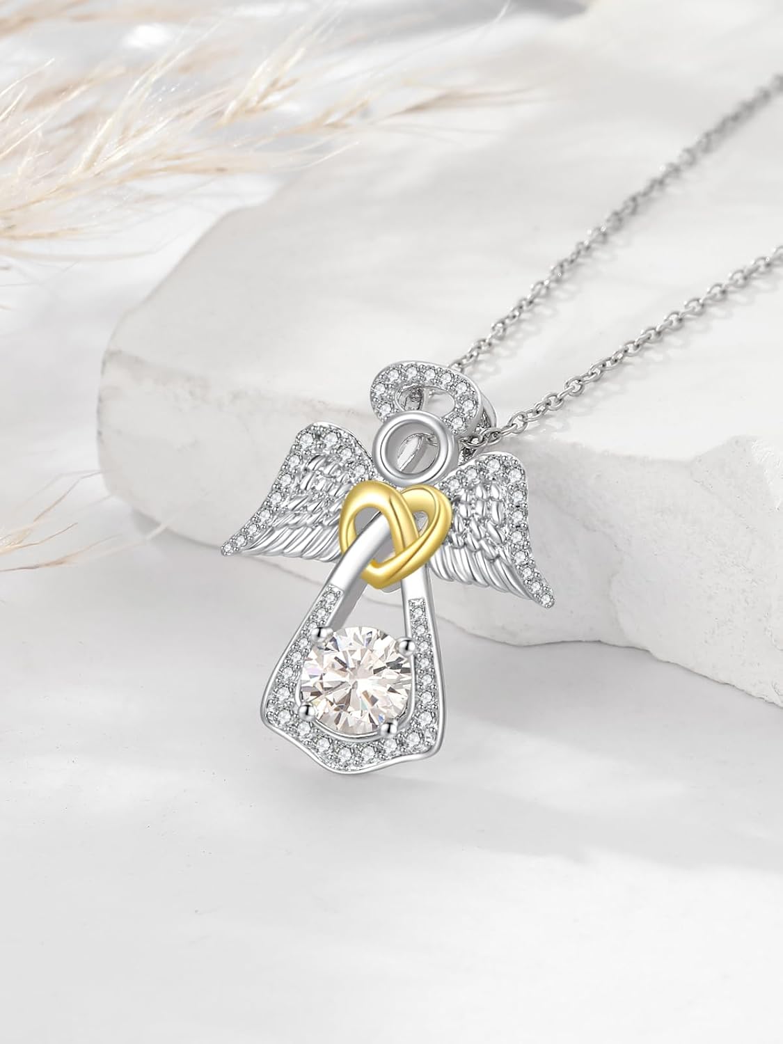 Angel Wings Necklace Guardian Angel Pendant Birthstone Jewelry Birthday Valentine's Day Gifts for Women Mom Grandma Girlfriend Her - Image 2