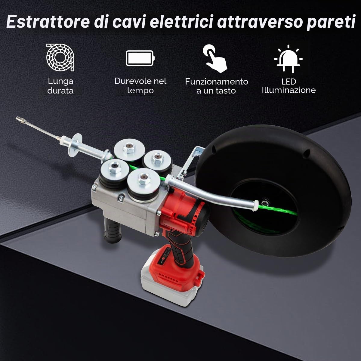 Estrattore Per Cavi Elettrici Senza Fili(Senza Batteria) | Infilacavi da Elettricista per Tubi Nascosti, Macchina per tesare Cavi Automatica, per Elettricisti, Cavo da 50 M
