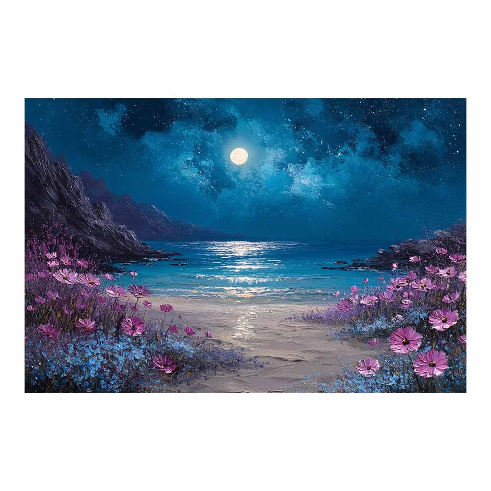 HOQIU Wall art for home decor Moonlit Flower Beaches es Art canvas artwork for wall, art prints, For living room, bedroom, bathroom, dining room, painting and decor.(Multicolor)-40x60cm Unframed