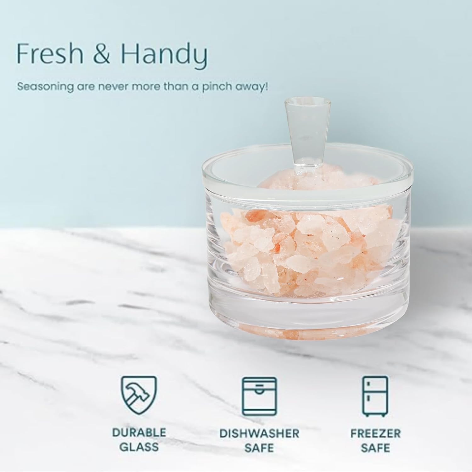 Clear Salt Cellar with Lid, 7oz Crystal Glass Salt Box Salt and Pepper bowls, Salt Container Holder for Kitchen, Storage Container for Candies, Coffee, Sugar
