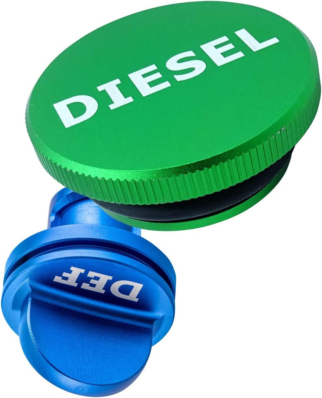 Unifizz Magnetic Billet Aluminum Blue Exhaust Fluid Cap Fit for 2013-2023 Do-dge Ram Cummins 1500/2500/3500/4500/5500 Pick-up Truck DEF Cap & Green Fuel Cap