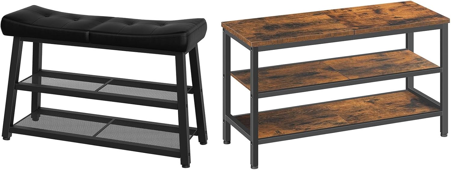 3-Tier Shoe Rack and Shoe Bench Bundle, Sturdy Entrayway Bench with Storage for Entryway, Living Room, Halley, HX02BB-HX06BR