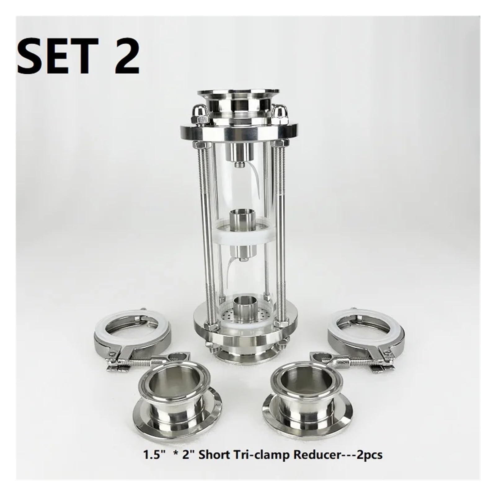 Colonna for Lenti di Distillazione Flangia da 2" (51 mm) Colonna di distillazione da 64 mm con Set di Piastre a Bolle in Acciaio Inossidabile 304. Torre in Vetro a 3 Piani(Set 1)