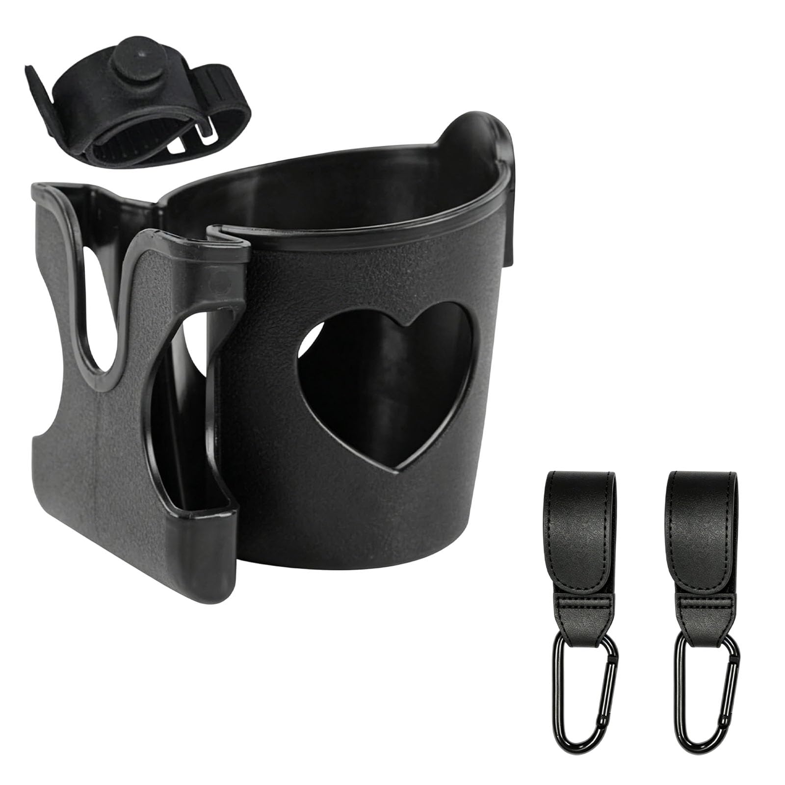 Cup Holder for Pram, Pram Cup Holder and 2PCS Buggy Clips Sets, Phone Coffee Holders, Universal Pushchair Accessories for Strollers Bicycles Treadmills Wheelchairs (Black)