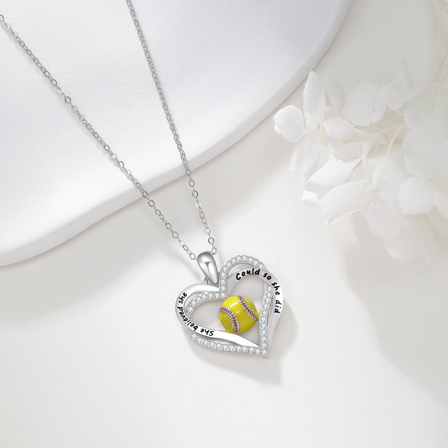 Volleyball/Baseball/Softball/Basketball Necklace Sterling Sliver Sports Ball Pendant Necklace Heart Jewelry Gifts for Women Sports Fans Lovers Players - Image 5