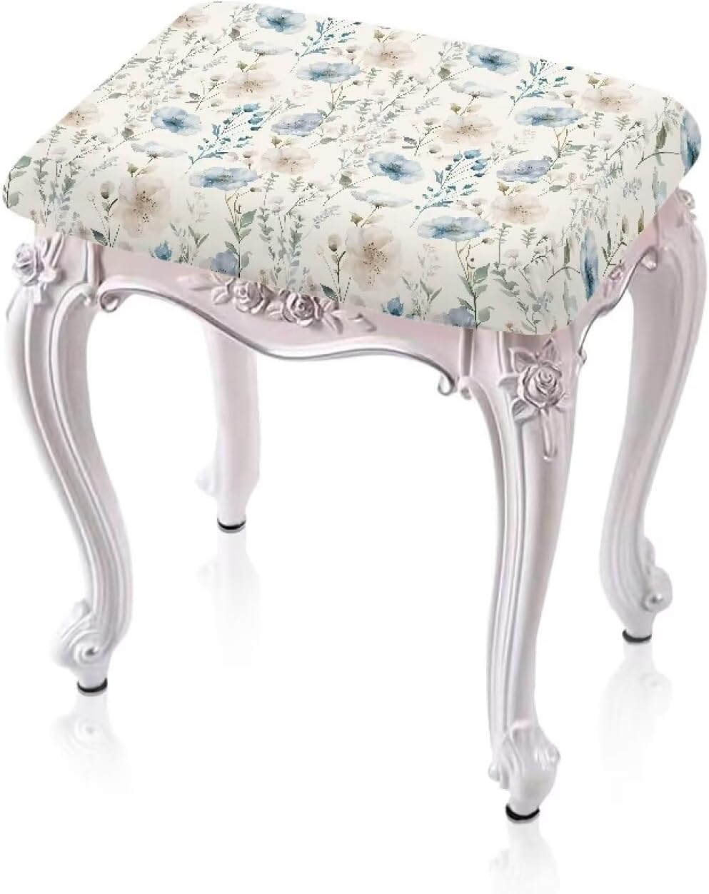 Floral Stool Cover Rectangle Stool Cushion Slipcover Machine Washable Saddle Seat Cover for Vanity Chairs Indoors & Outdoors Set of 4