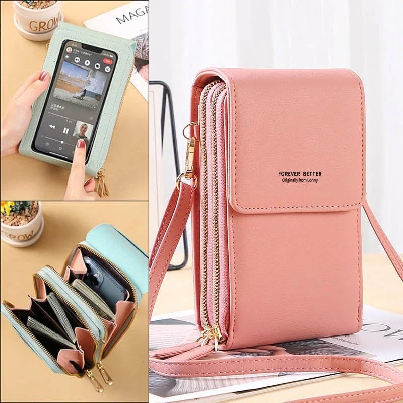 Anti-Theft Leather Bag RFID Block Phone Purse Crossbody for Women Touchscreen Mini Phone Purse Crossbody Bag