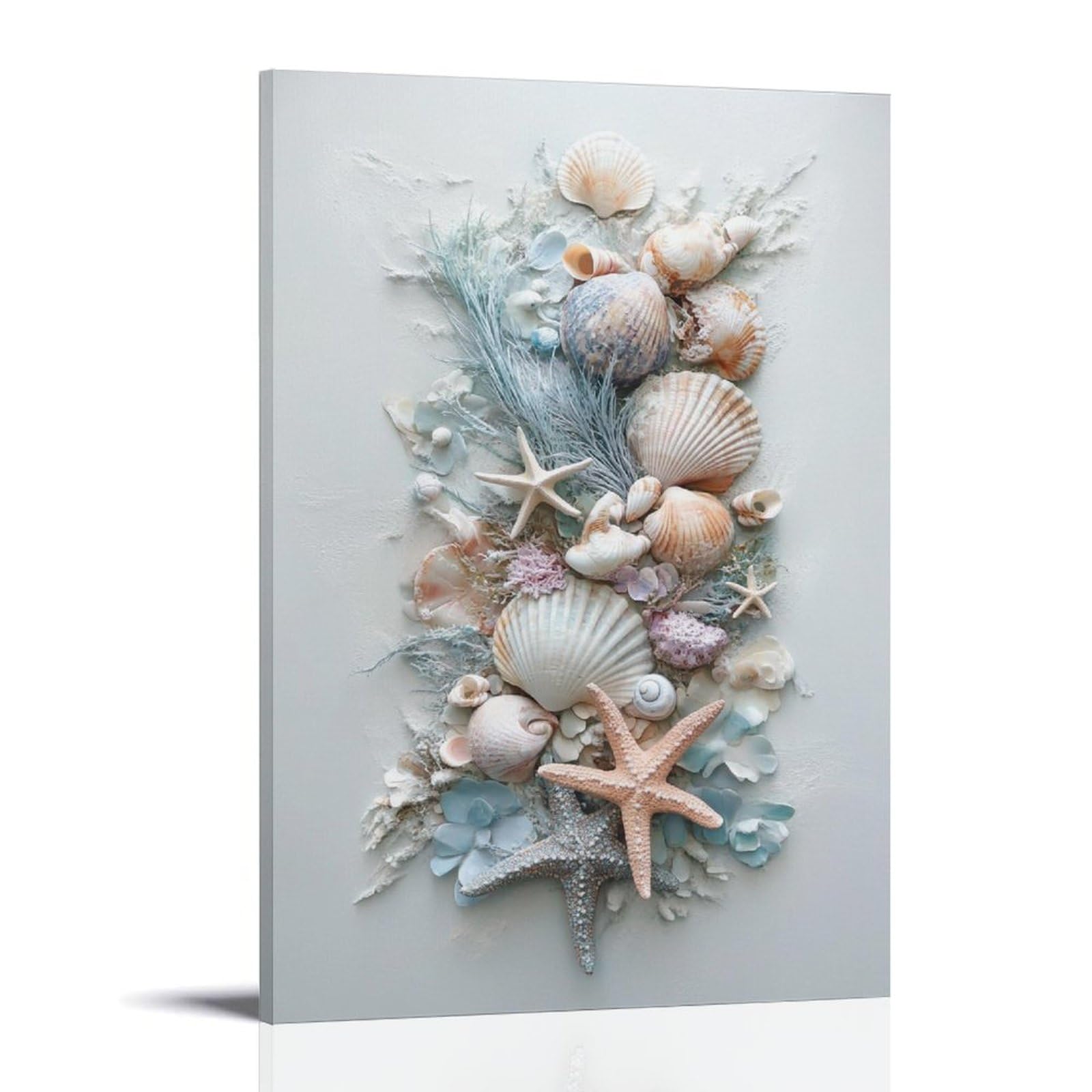 XGKJDS Minimalist Canvas Wall Art Picture Print-Seashells Starfish Coastal Poster for Beachy Vibes Modern Family Bedroom Decor Framed 12x18inch(30x45cm)
