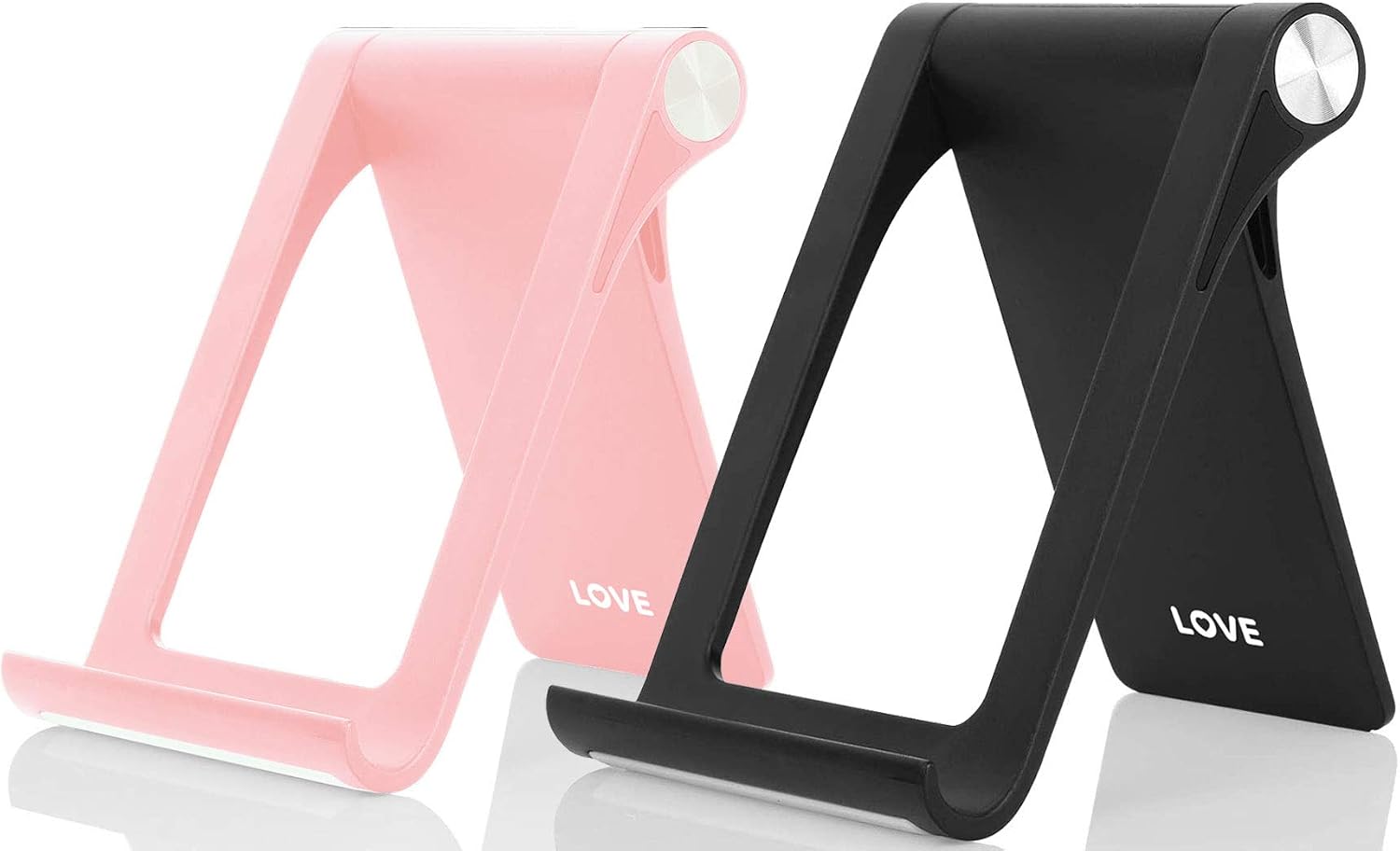 Love Cell Phone Stand Holder - Portable Foldable Adjustable Destop Phone Holder Cradle Dock for iPhone All Smart Phones - Great Gifts (2 Pack, Black+Pink)