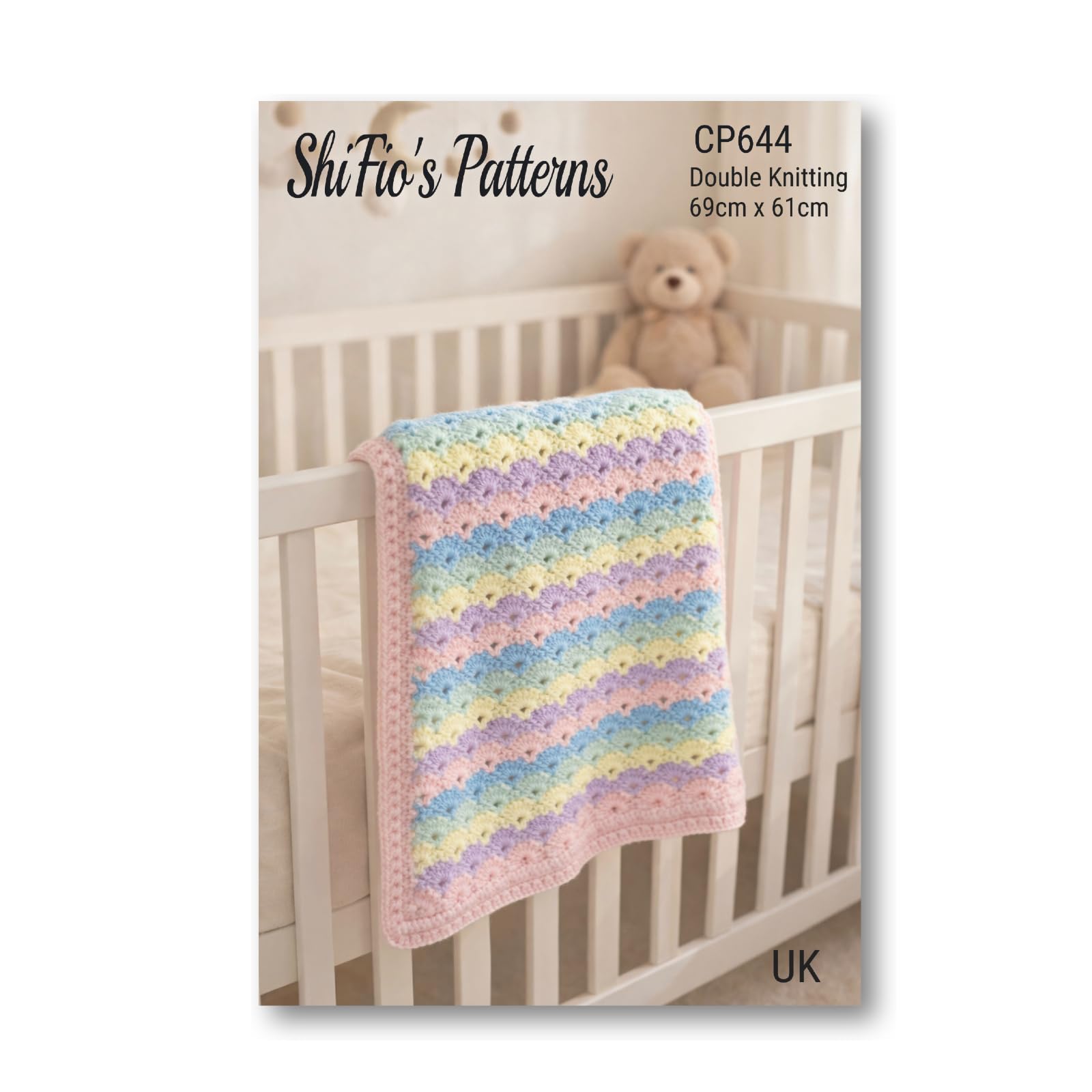 ShiFio's Patterns Crochet blanket for babies, double knitting baby crochet pattern, finished size will be 69cm x 61cm, Booklet, Book, Instructions CP644