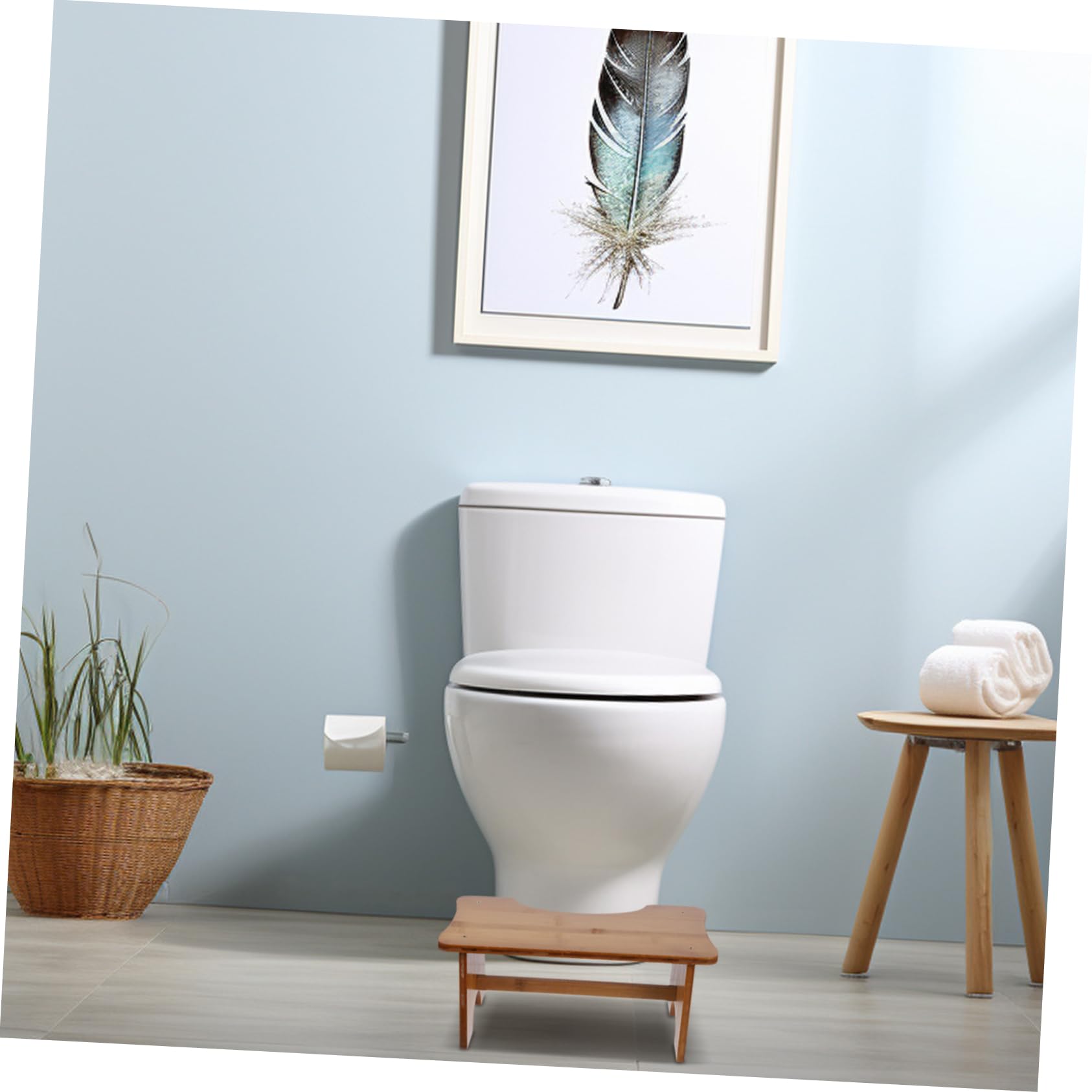 TOYANDONA Sgabello Da Bagno in Legno Massello Poggiapiedi Stabile Per Adulti e Struttura Naturale Per Uso in Bagno