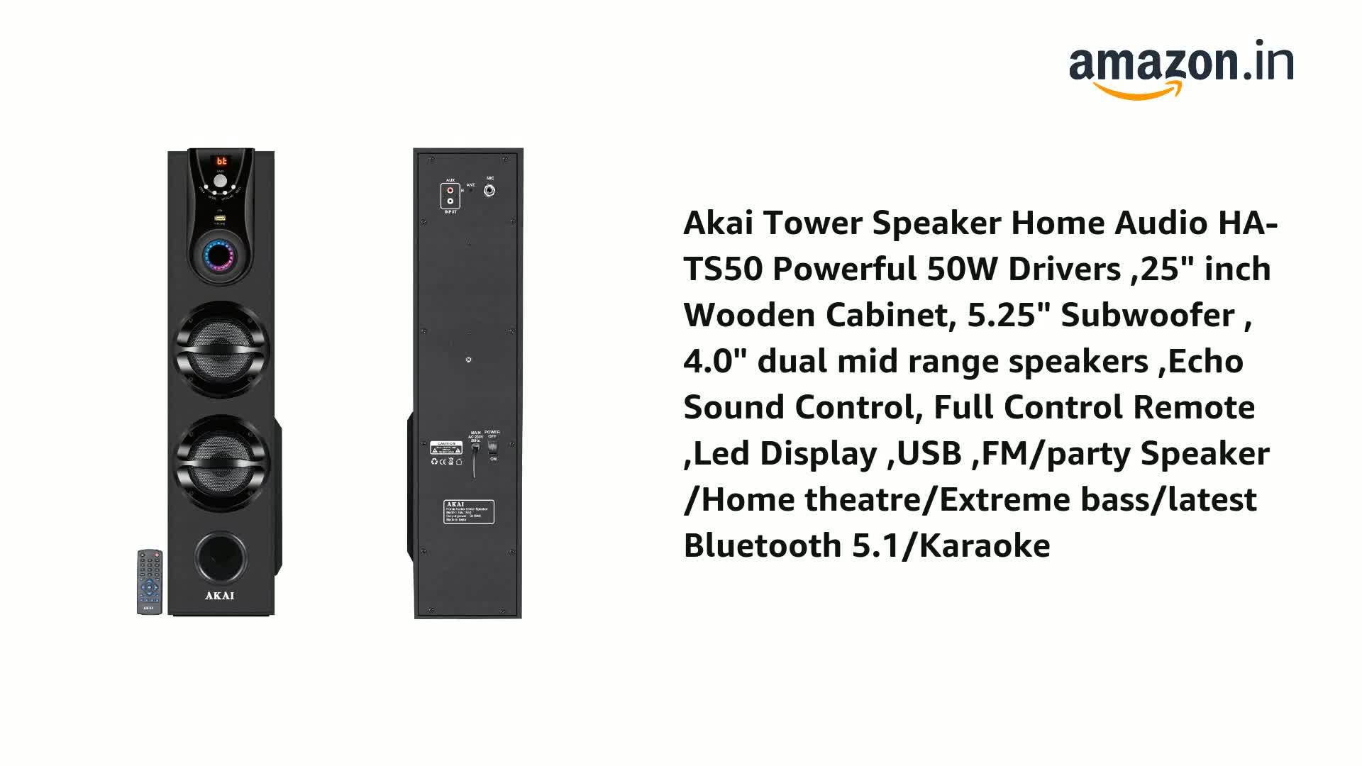 Akai HA-TS50 50W Bluetooth Tower 