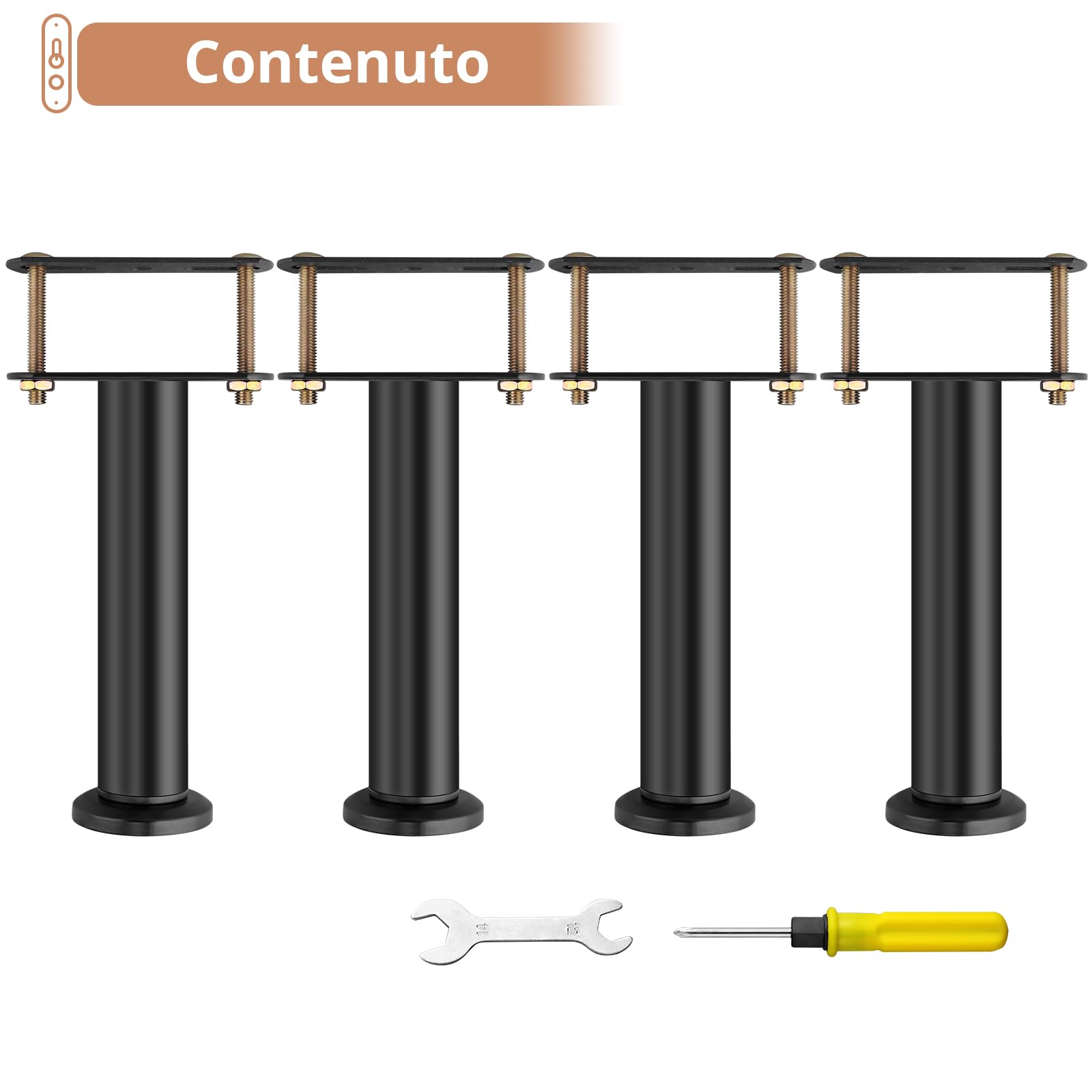 Kamtop 4 pz Piedi per Letto Piedini Regolabili da 18-32cm Gambe per Mobili in Acciaio Capacità di carico 500 lb Protezione e Stabilità per Mobili Gambe per Letto Tavolo Divani Nero