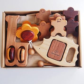 Amazon スプソリ 出産祝い 男の子 女の子 木のおもちゃ ギフト 知育玩具セット すくすくセット 楽器3個 木製ドミノ人形6個入り Mr16 1 積み木 おもちゃ