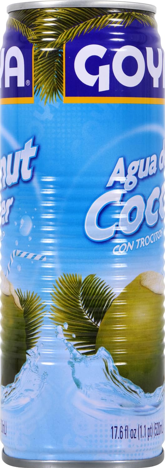 Goya Agua de Coco 520 ml, Refrescante Agua de Coco Natural con Trocitos de Pulpa, Sabor Tropical, Hidratante y Reconstituyente con Electrolitos y Minerales