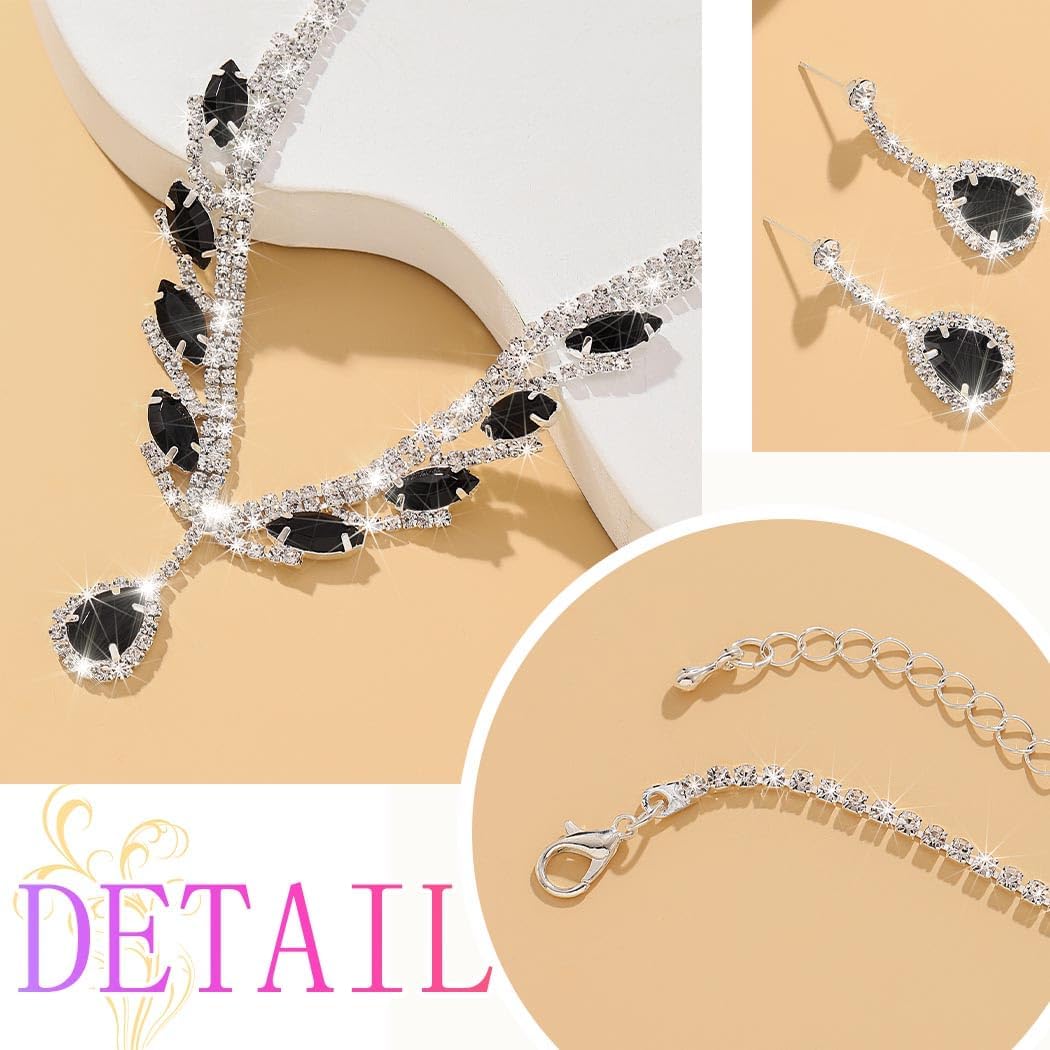 Bridal Jewelry Set Black Wedding Rhinestone Necklace Sets for Women