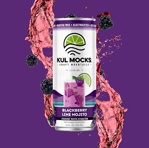KUL MOCKS Non Alcoholic Mocktails – Canned Mocktails - Low Calorie Non Alcoholic Drinks - Zero Proof Cocktails - NEW & Improved Flavor with Coconut Water – Dry January (Blackberry Lime Mojito) - Thumbnail 4