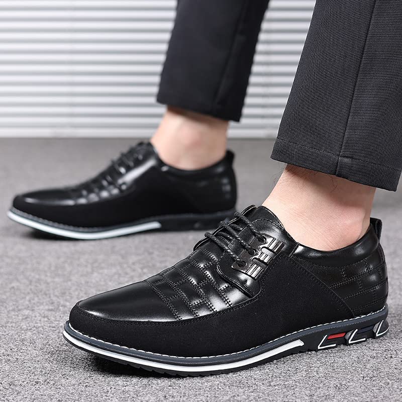 Image of Men's Dress Shoes Business Soft Sole Oxford Derby Orthopedic Leather Slip-On Casual Shoes (Black-B,8.5)